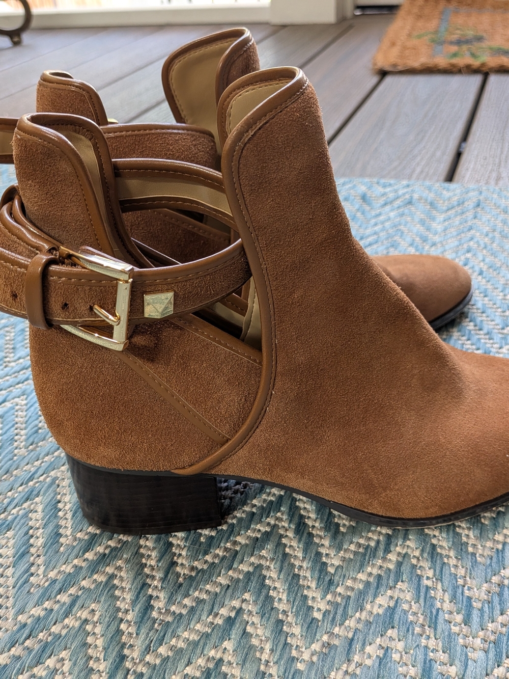 Women's Michael Kors Brown Suede Ankle Boots with Gold Buckle Strap